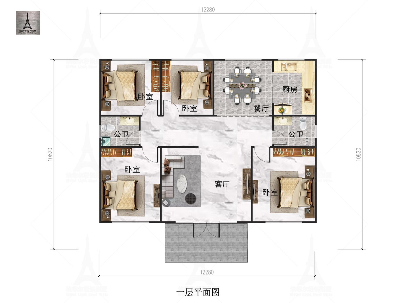 遵化建明镇陆宅一层轻钢别墅（总面积141.03㎡ 12.5×9.5米）一层平面布置图