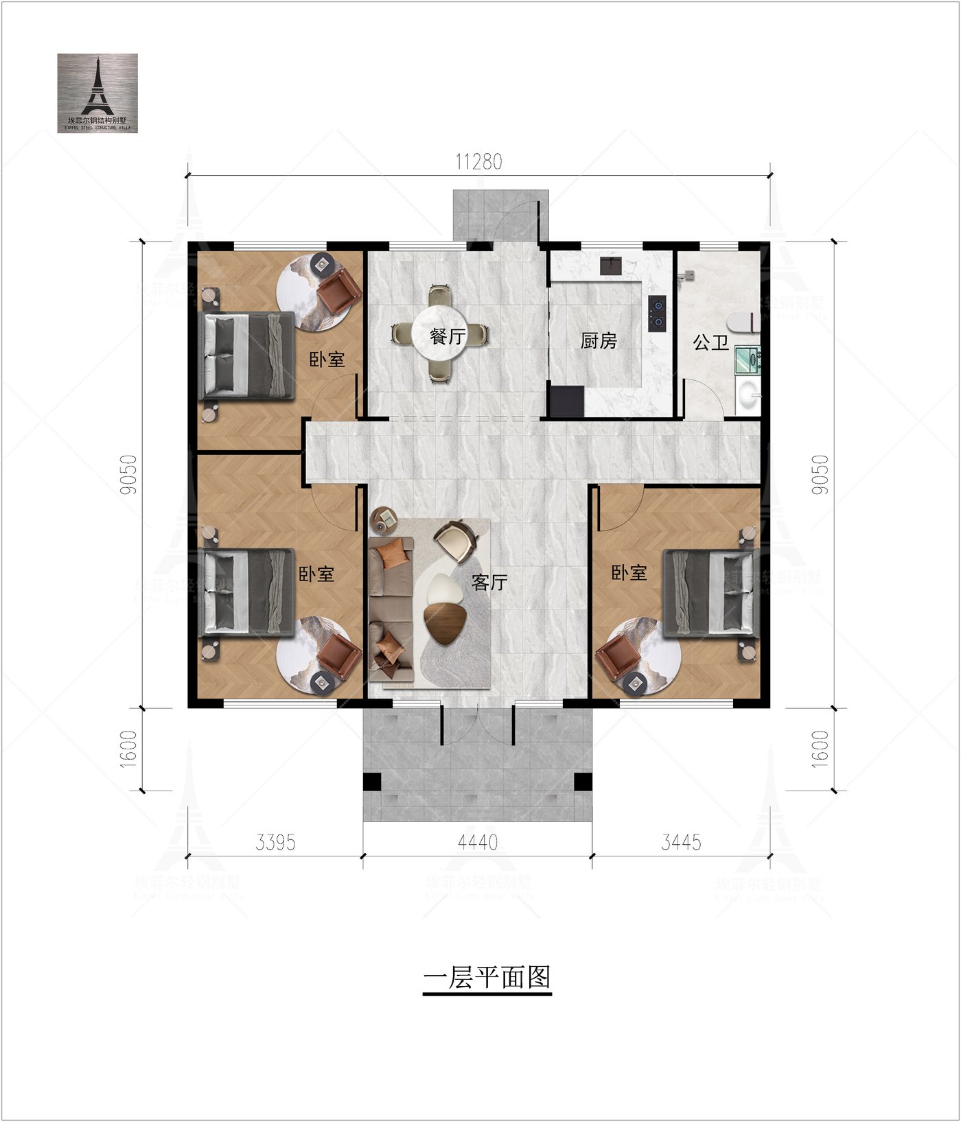 唐山古冶习家套宋宅一层轻钢别墅(总面积118.37㎡ 11.28×9.05米)平面图