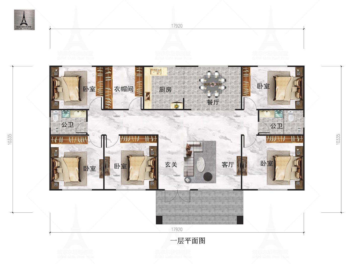 北京杨总一层轻钢别墅(总面积176.45㎡ 17.55×8.45米)二层平面布置图