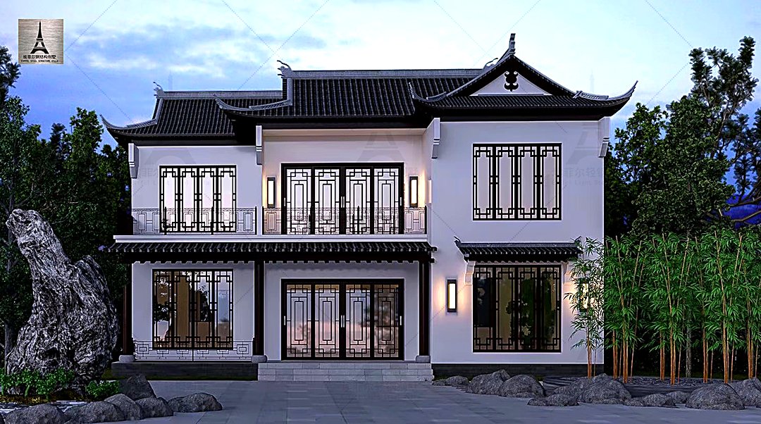 山东二层轻钢别墅(总面积252.4㎡ 10.25×12.25米)效果图1