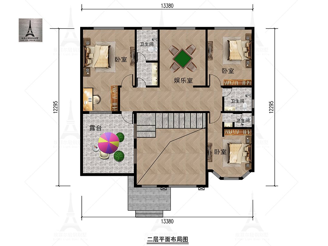 唐山西龙虎岭二层轻钢别墅(13×12米)二层平面布置图
