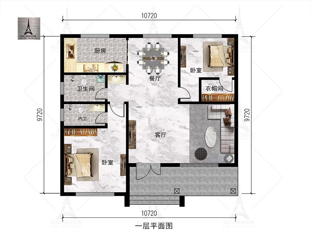 山东泰安李总一层轻钢别墅(总面积118.5㎡ 11×10米)一层平面布置图