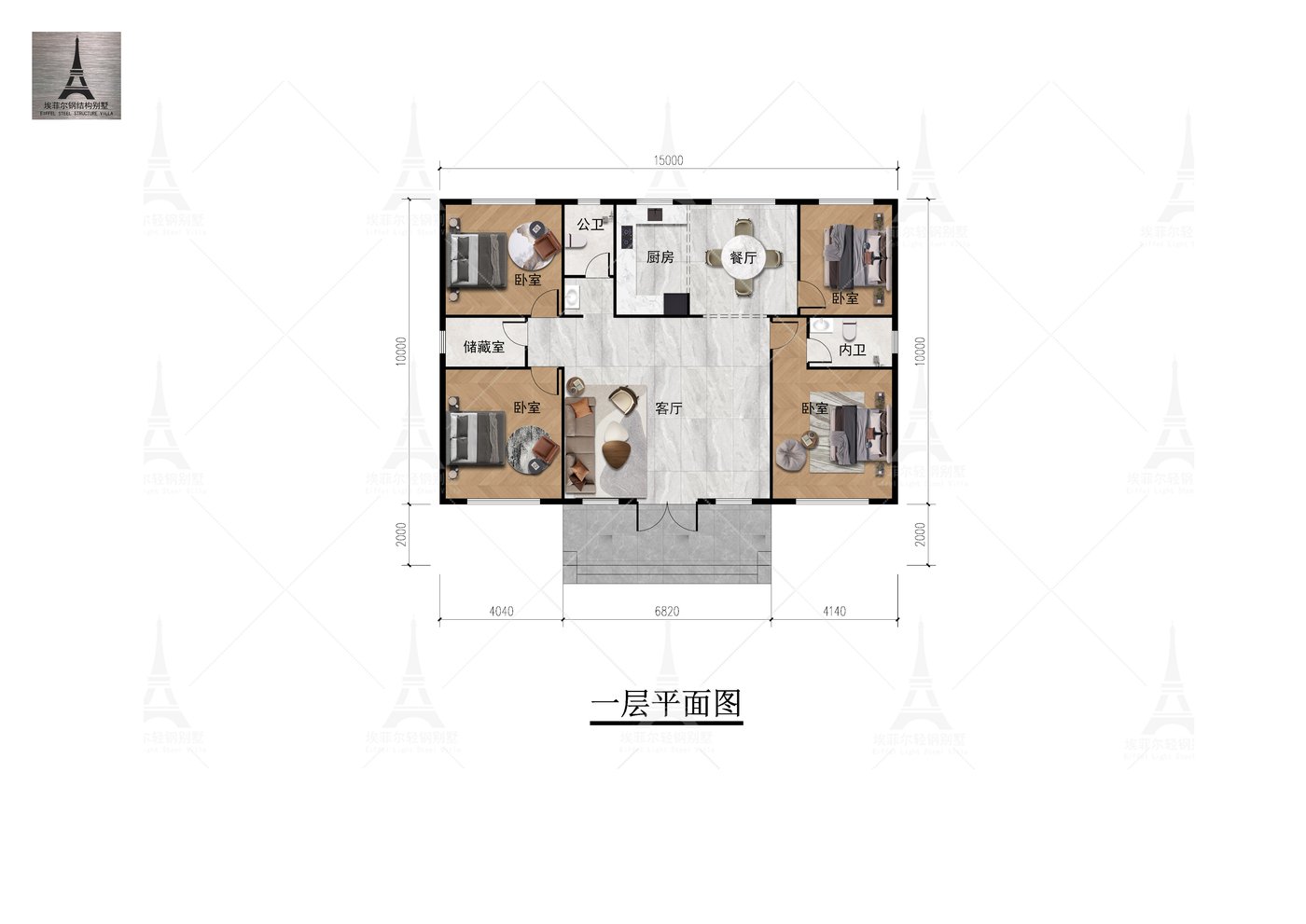 承德兴隆挂兰峪常宅一层轻钢别墅(总面积180.56㎡ 15×10米)一层平面图