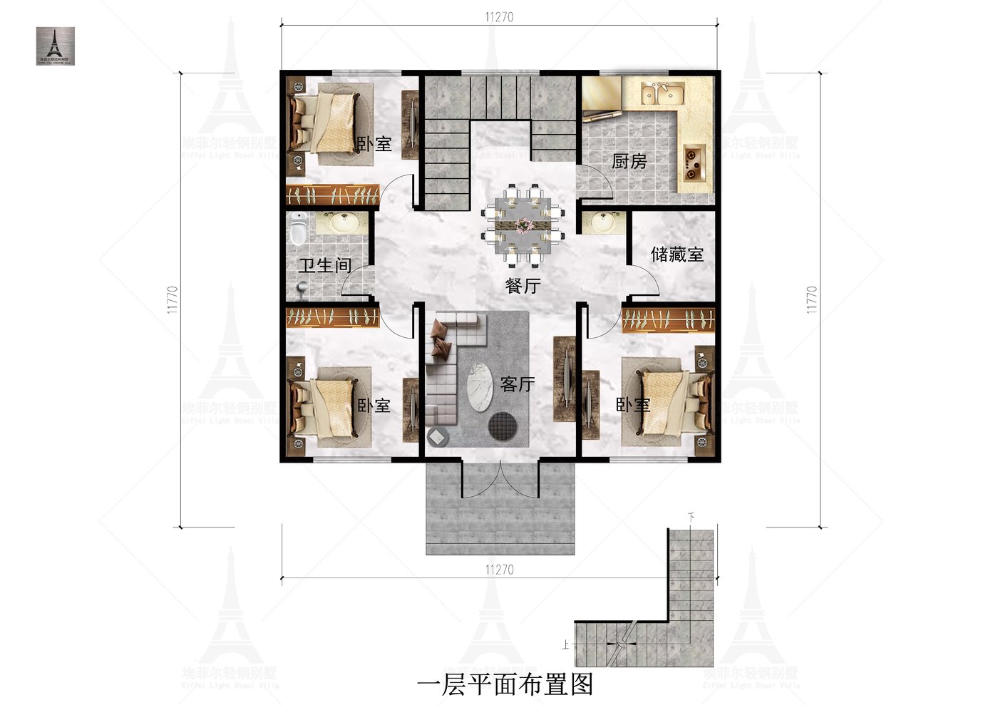 井陉矿区张宅二层轻钢别墅（总面积237.13㎡ 11.5×12米）一层平面布置图