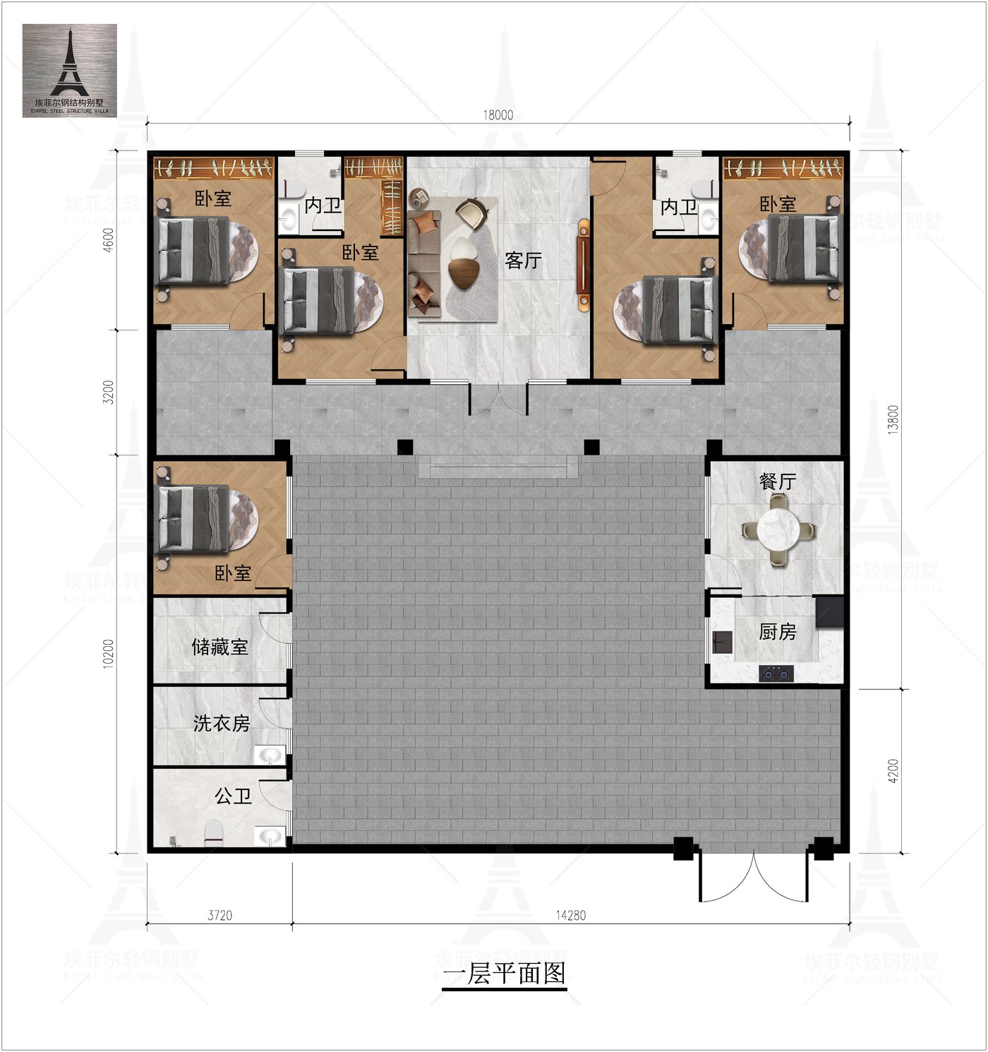 山西忻州五台县杨总一层轻钢别墅（总面积195.03㎡ 18×18米）平面图