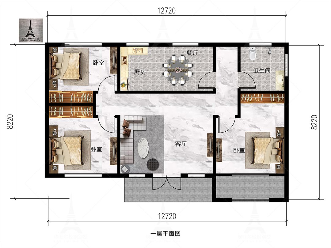 晋州刘亚杰一层轻钢别墅(总面积118.27㎡ 13×8.5米)一层平面布置图
