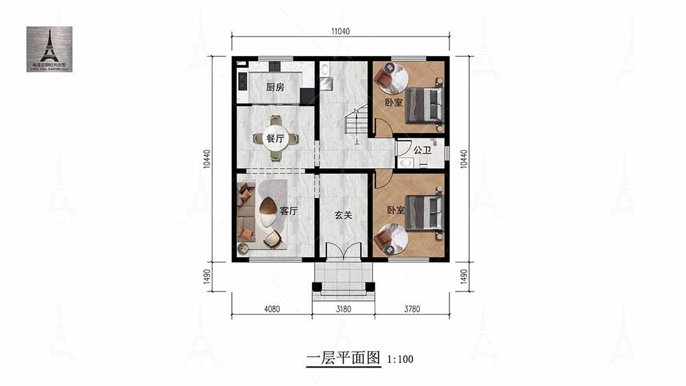 法式二层轻钢别墅五室三厅图3