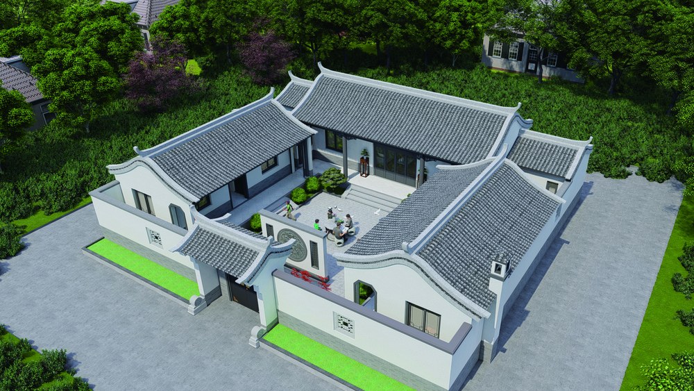 新中式一层轻钢别墅四室二厅一厨三卫户型图