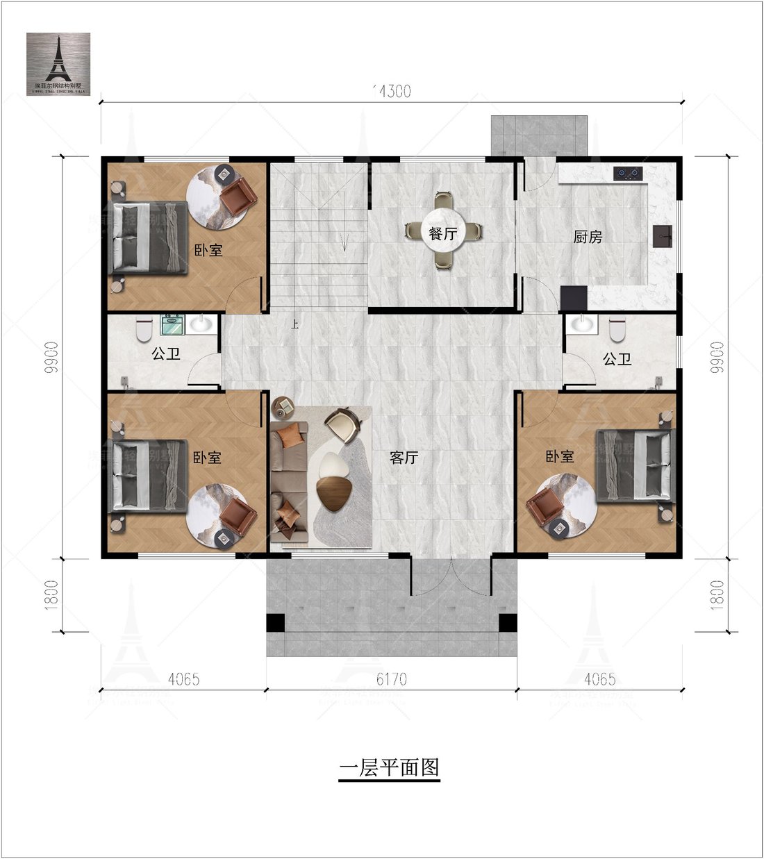 新中式二层轻钢别墅六室四厅二厨四卫户型图一层平面图 新中式二层轻钢别墅六室四厅二厨四卫户型图一层平面图