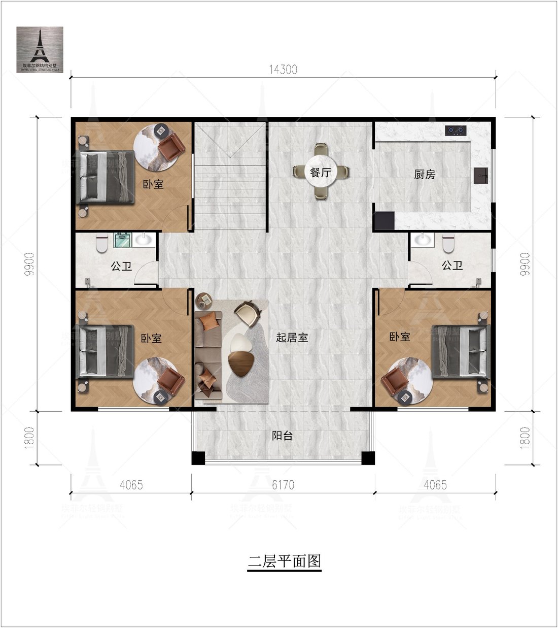 新中式二层轻钢别墅六室四厅二厨四卫户型图二层平面图 新中式二层轻钢别墅六室四厅二厨四卫户型图二层平面图