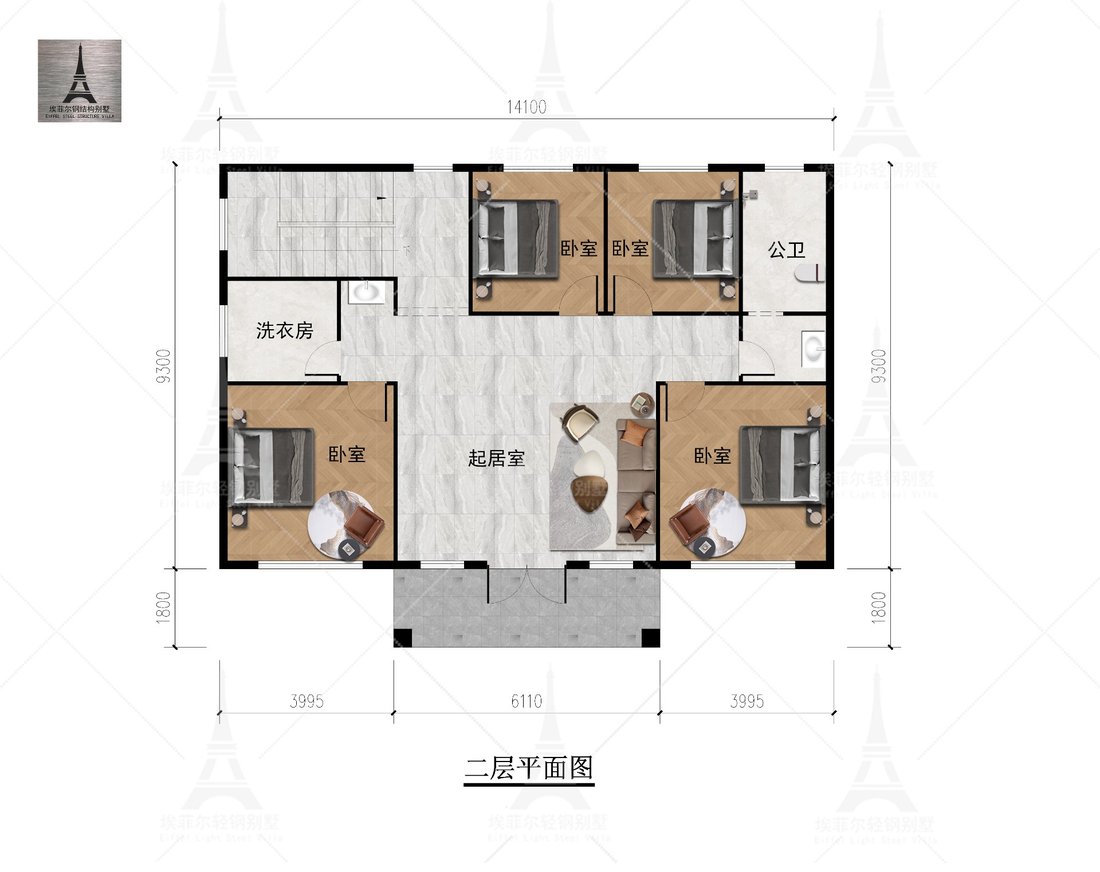 欧式二层轻钢别墅六室三厅一厨二卫户型图二层平面图 欧式二层轻钢别墅六室三厅一厨二卫户型图二层平面图