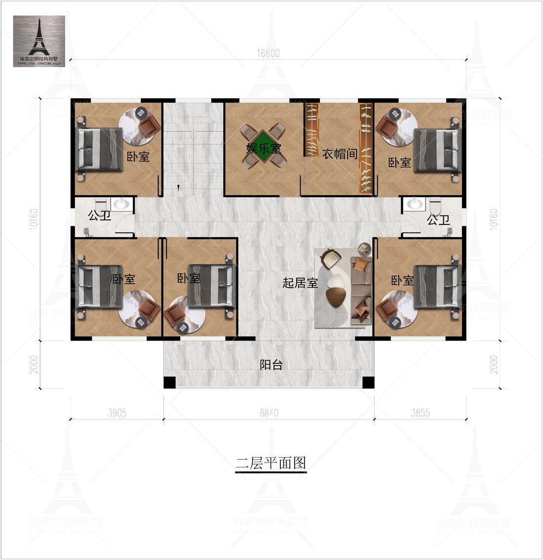 现代风格二层轻钢别墅八室四厅一厨四卫户型图二层平面图 现代风格二层轻钢别墅八室四厅一厨四卫户型图二层平面图
