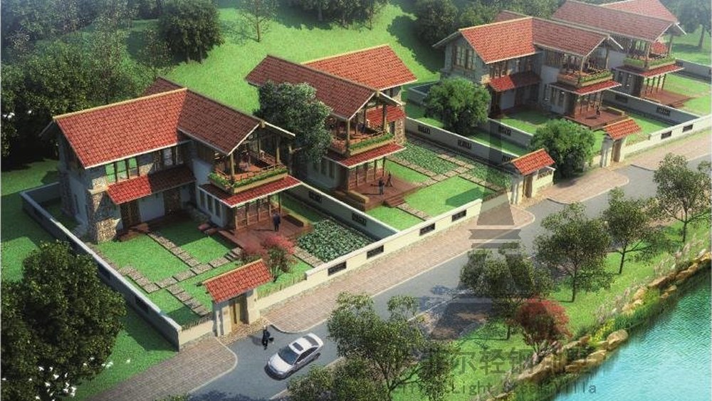 轻钢别墅效果图·美丽乡村：坡地宅基地怎么建
